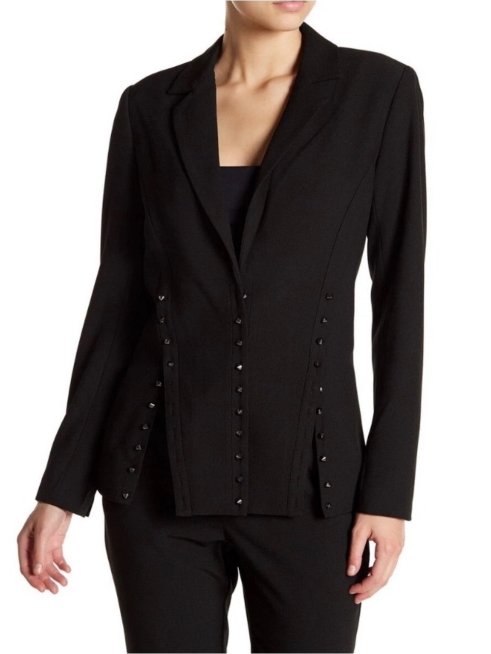 ZAC Zac Posen Louisa Black Tailored Blazer Featuring Silver-Toned Stud Buttons